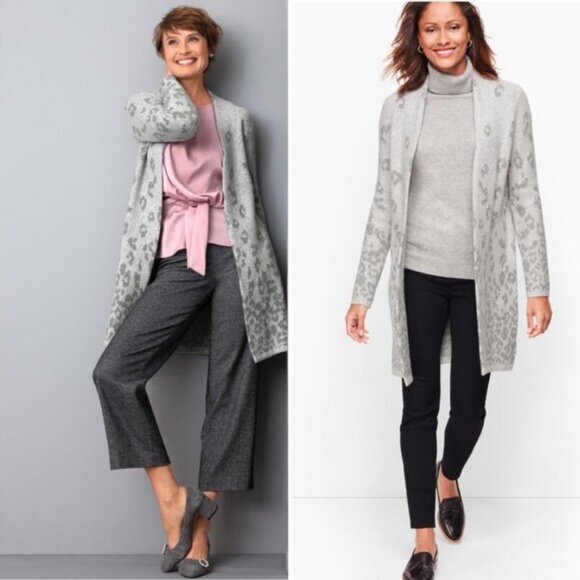 Talbot’s soft knit gray Ombré animal print Flyaway Duster open cardigan sz S - Picture 1 of 9